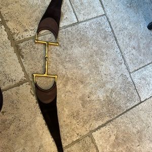 Gucci brown leather suede horse buckle belt 32”